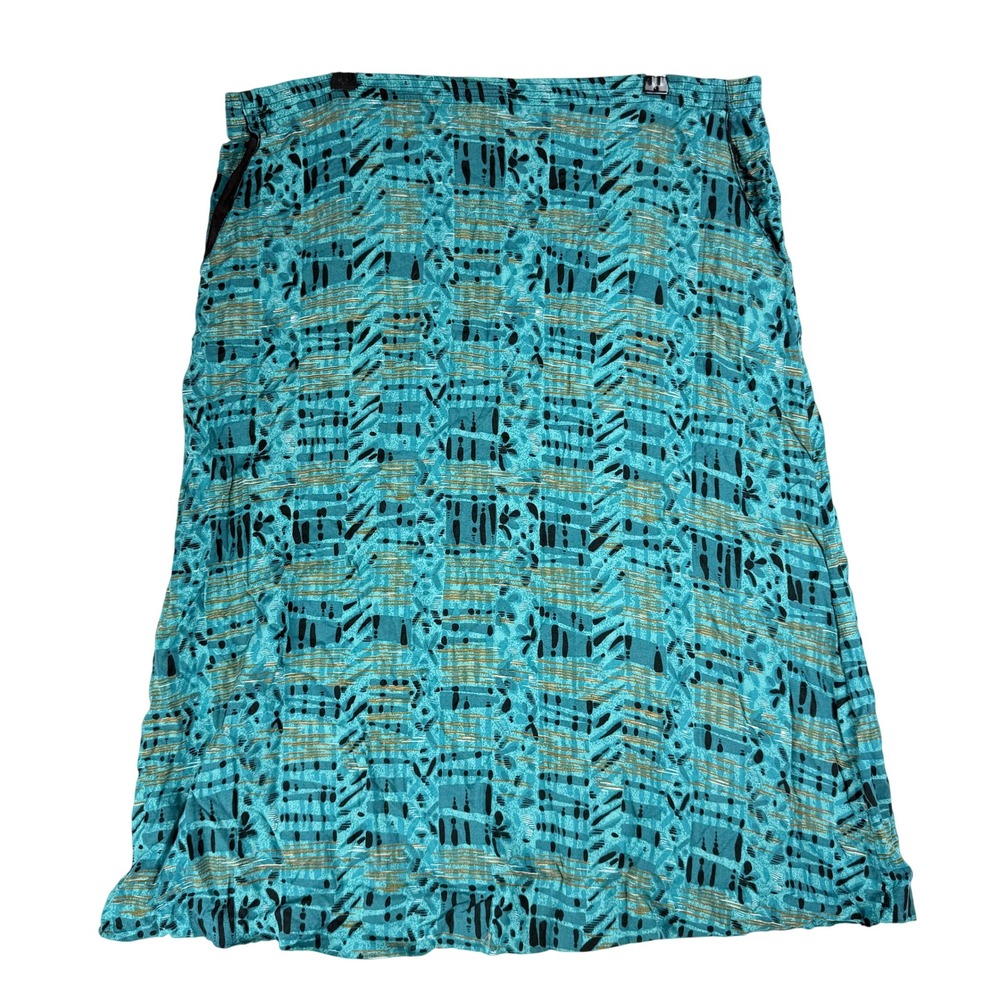 Vintage Laurissa Skirt XL Teal Abstract Geometric Rayon Midi Boho MCM Retro USA